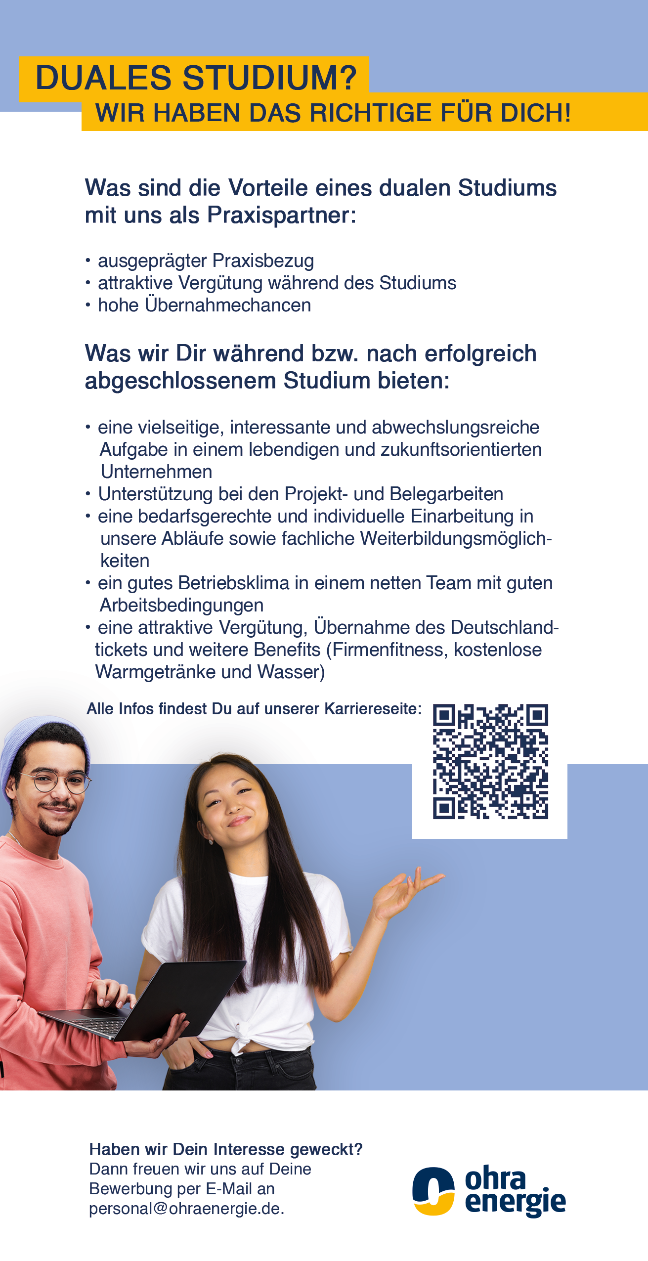 Vorderseite Flyer Duales Studium bei der Ohra Energie GmbH