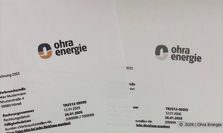 Rechnung der Ohra Energie in Farbe und in Schwarz-Weiß dargestellt