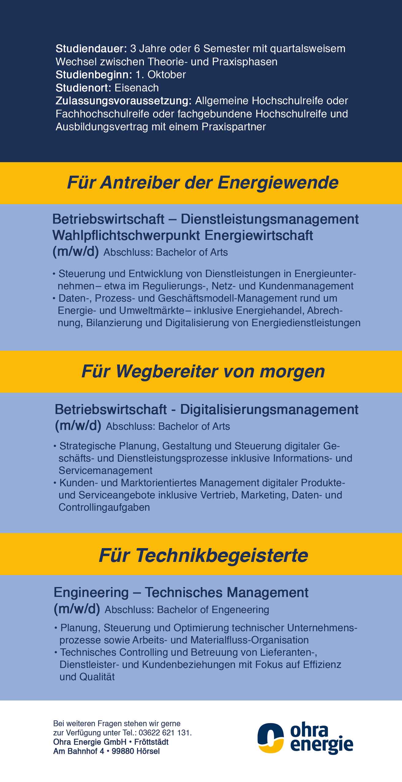Rückseite Flyer Duales Studium bei der Ohra Energie GmbH